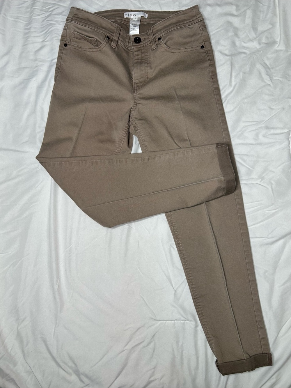 CLEO Khaki Taupe Slim Fit Cropped Ankle Jeans — Size 0